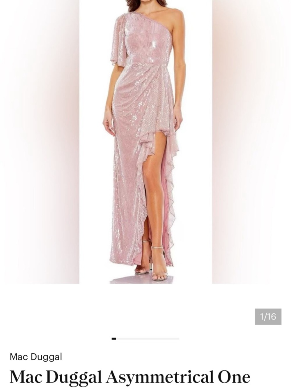 Mac Duggal Blush Pink One-Shoulder Sequin Evening Gown